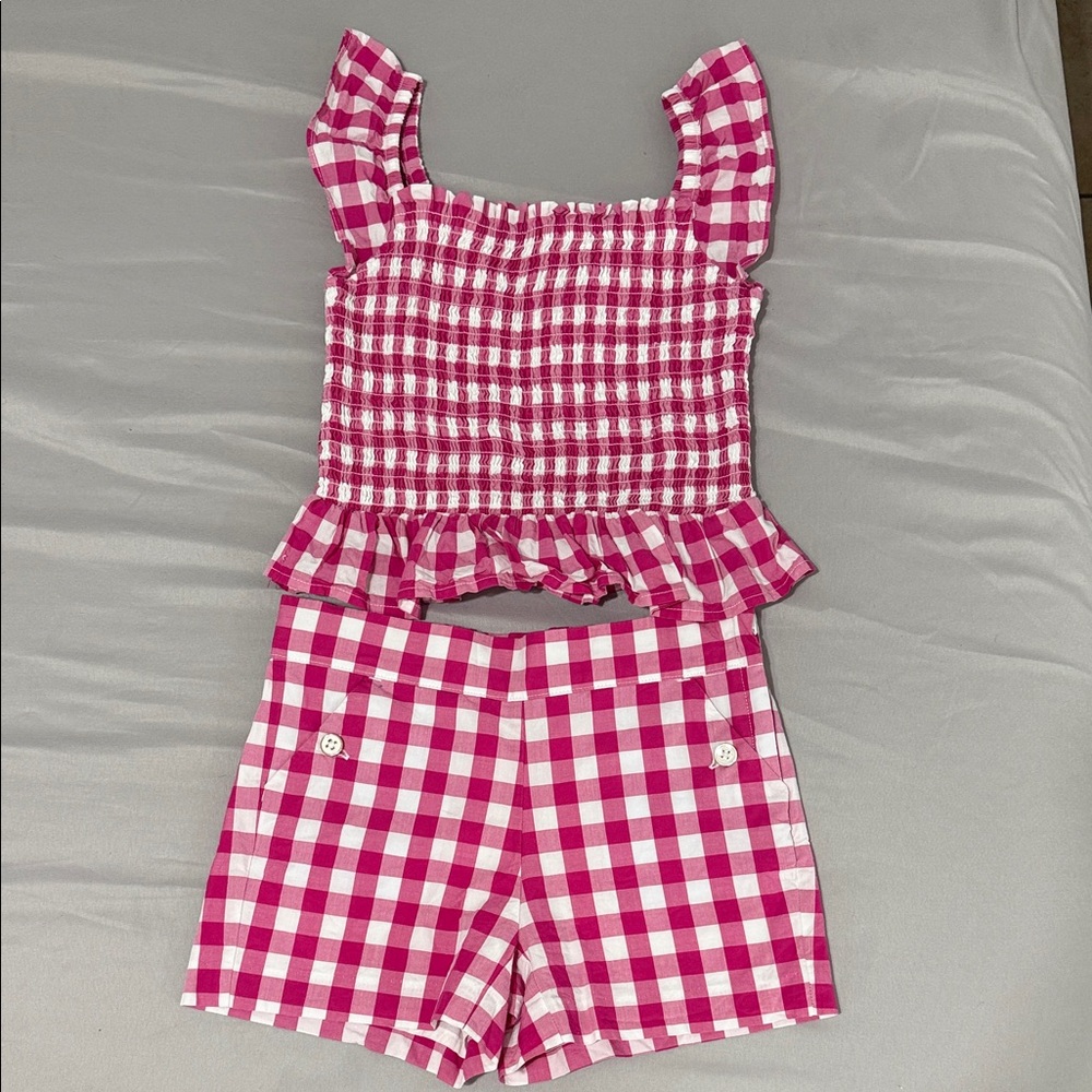 Janie and Jack Pink Checkered Kids Shorts Set